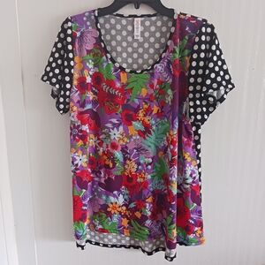 LuLaRoe Vibrant Floral and Polka Dot Short Sleeve Top